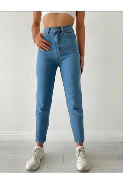 MAKRAS EXCLUSIVE A161616 Women's Boyfriend Jeans High Waist Mom Jeans Slim Fit