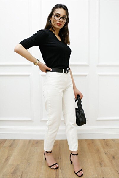 JAXEN NS-83281 Pantaloni albi pentru femei, blugi talie înaltă Jeans cu picio...