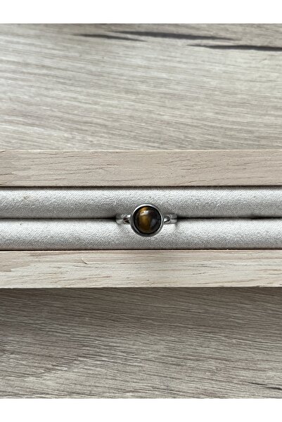 Pel Design 8mm Tiger's Eye Stone Steel Adjustable Ring Handmade