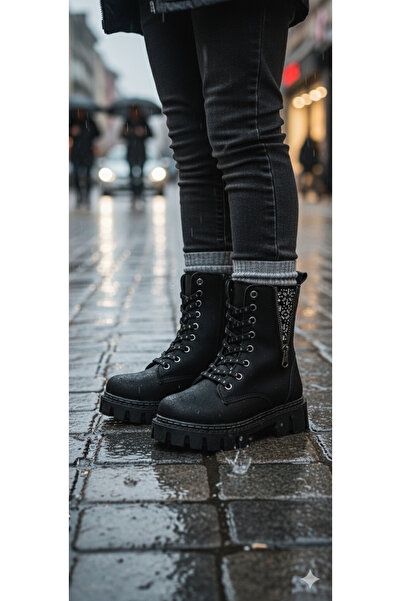 DB Kız Çocuk Taşlı Fermuar Detaylı Bağcıklı Fermuarlı Bot