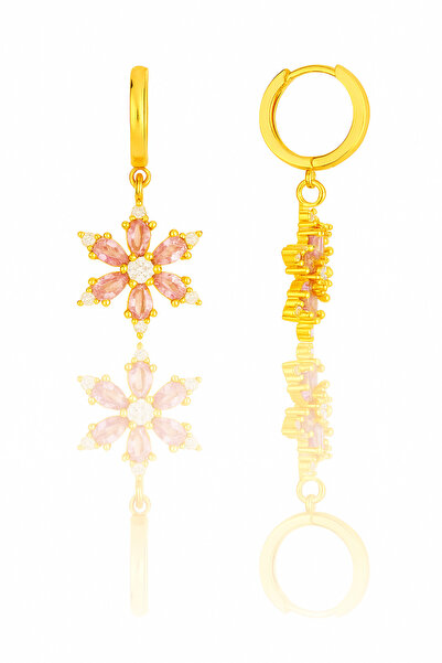 Bilsen Store Altın kaplama Pembe Taşlı Lotus Küpe