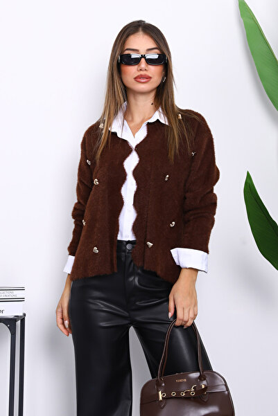 İmajButik Коричнева кофта з ангори з кнопками