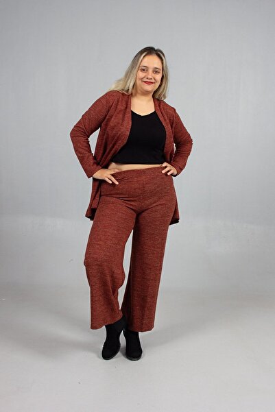 Truva XXL Cotton Wool Viscose Plus Size Trousers Cardigan Set Burgundy