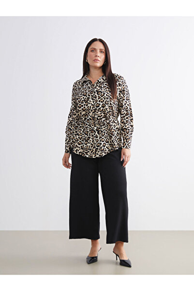 LC Waikiki Plus Size Elastic Waist Wide Leg Women's Trousers