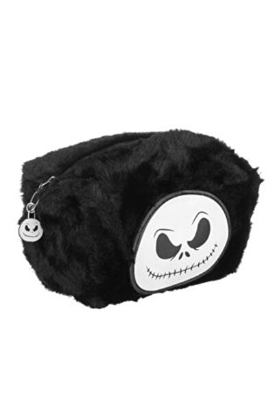 Jumbo Black Cosmetic Bag with White Skull for Halloween 17 x 10 x 10 cm