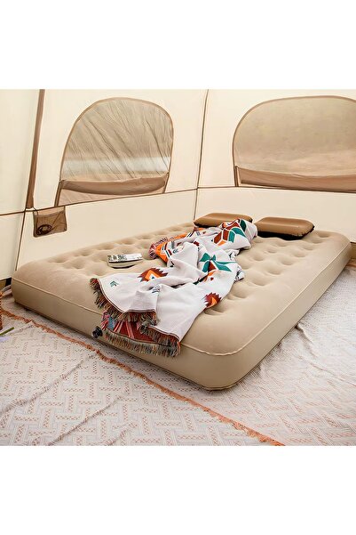 GENERAL Comfortable inflatable bed, 190 x 200 x 25 cm, with built-in air pump, velvet surface, light grey