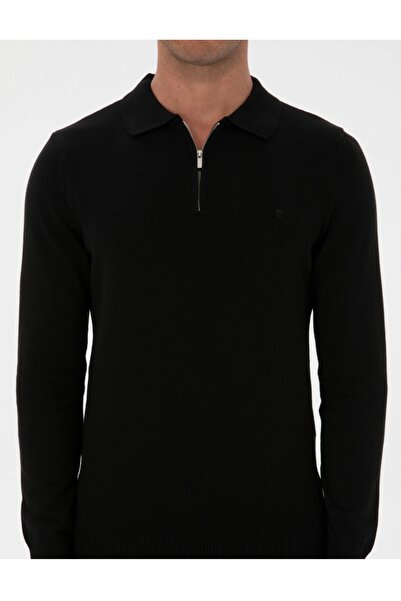 Pierre Cardin Slim Fit Polo Collar Zippered Basic Knit Sweater
