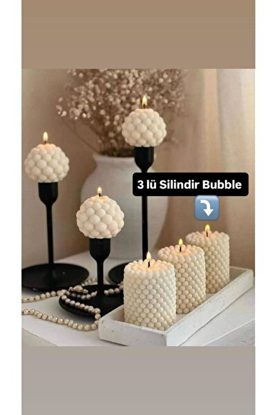 Loş Dükkan 3 Adet Bubble Dekoratif Kokulu Mum - Pearly Candle - İnci Mum Soya...