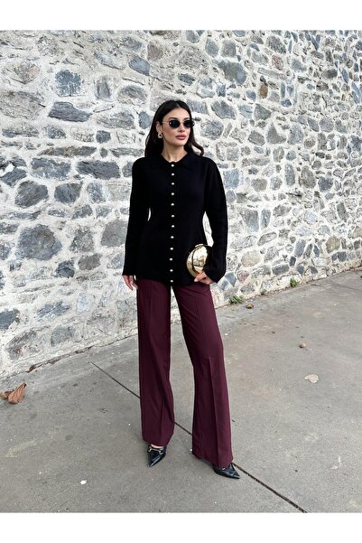 TOFİX textile cardigan tricotat cu guler și nasturi în față