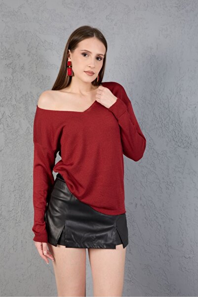 sumoda Дамски плетен пуловер с V-образно деколте, удобен, шик, модерен, мерсе...