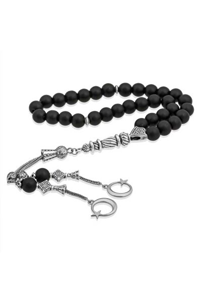 STUMBANNG مسبحة صلاة من الحجر الطبيعي مع شرابات معدنية من العقيق الأسود غير ا...