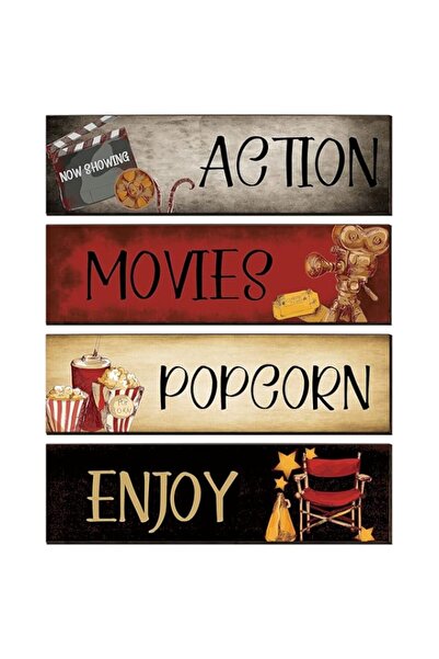 Generic Brand Yalikop Movie Theater Decor 4 Pieces Wooden Home Vintage For Po...