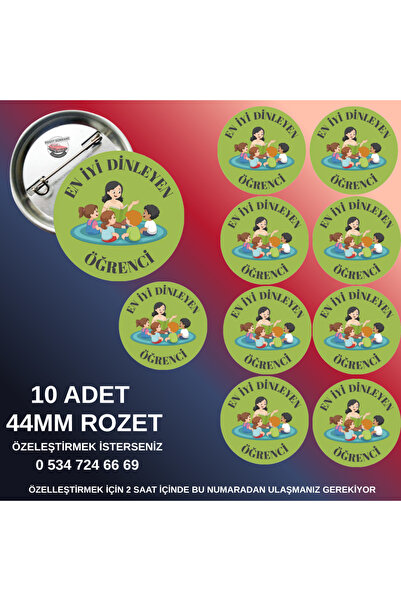 tuse rozet dükkanı En iyi dinleyen Öğrenci – 44mm Buton Rozet, 10 Adet Kişiye...