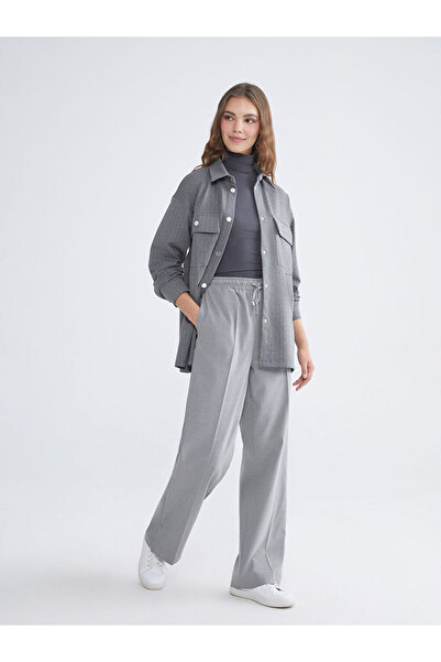 LC Waikiki Gray Elastic Waist Wide Leg Women's Trousers