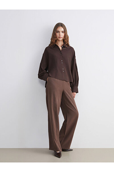 LC Waikiki Lcw Modest Brown Elastic Waist Wide Leg Women's Trousers