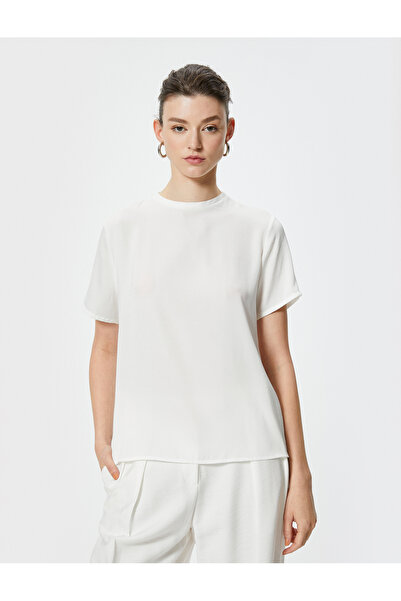 Koton Basic Blouse Aerobin Satin Fabric Short Sleeve Crew Neck Comfortable Fit