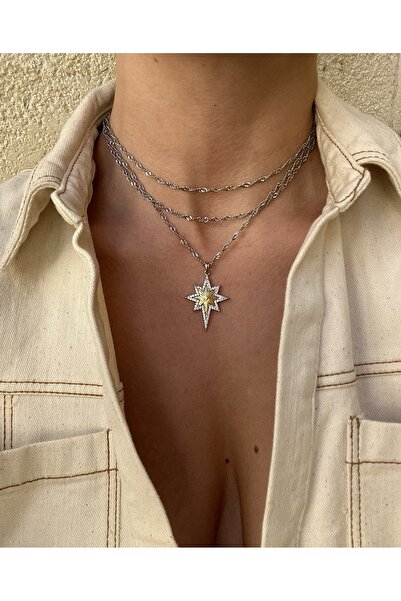 pop up store Zircon Stone Steel Chain Star Necklace