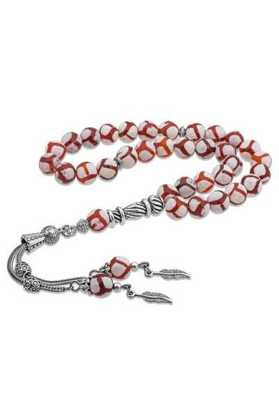 STUMBANNG مسبحة صلاة من حجر العقيق المخطط بشراشيب معدنية من الحجر الطبيعي