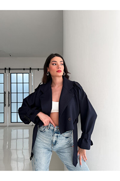 LOKADI Trench scurt reglan cu curea pentru femei