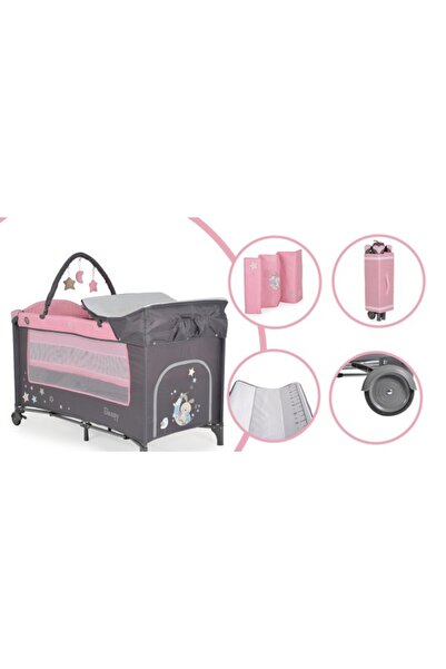 Moni Pătuț pliabil cu două niveluri Sleepy Pink, include saltea de înfășat și...