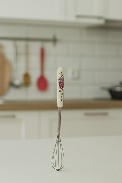 MEYA PİNE Metal Mini Whisk with Porcelain Handle 19 Cm