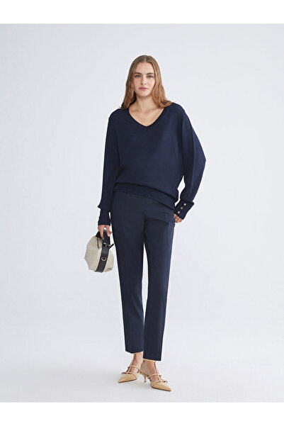 LC Waikiki Lcwaikiki classic navy blue elastic waist carrot cut women's pleat...