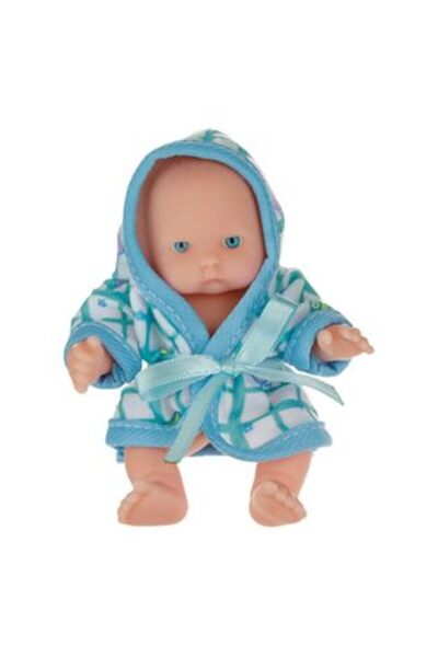 Silver Star Păpușă bebeluș cu halat de baie în carouri albe și albastre 12 cm