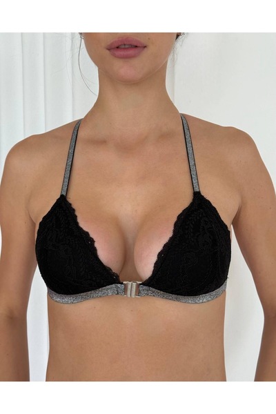 VİP SECRET Arona Pedsiz Clip-On Front Opening Lace Silvery Bra