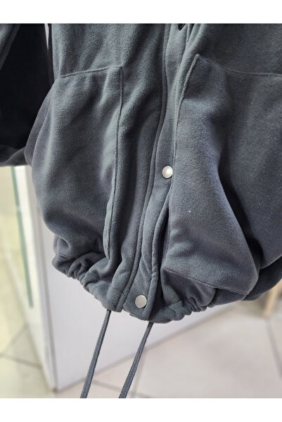 Melanj polar oversize fermuarlı sweatshirt