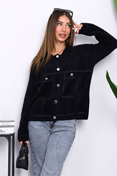 İmajButik سترة تريكو أنجورا سوداء اللون