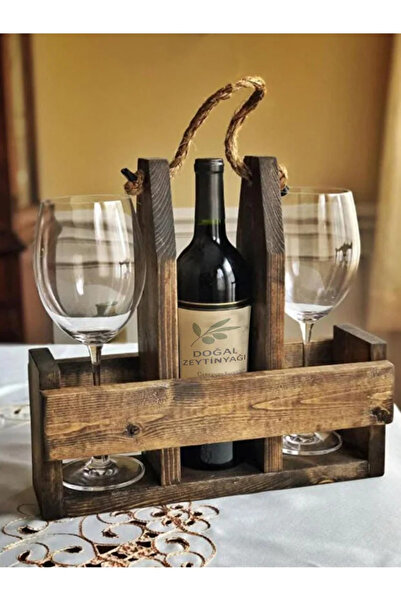 worldofwood Rustik Tasarım Masif Ahşap Şişelik ve Kadehlik