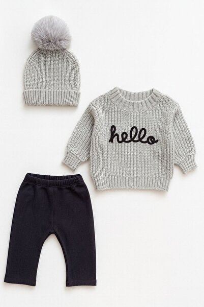 Luna Kids Store طقم تريكو من القطن العضوي 100% مع تطريز 'هيلو'