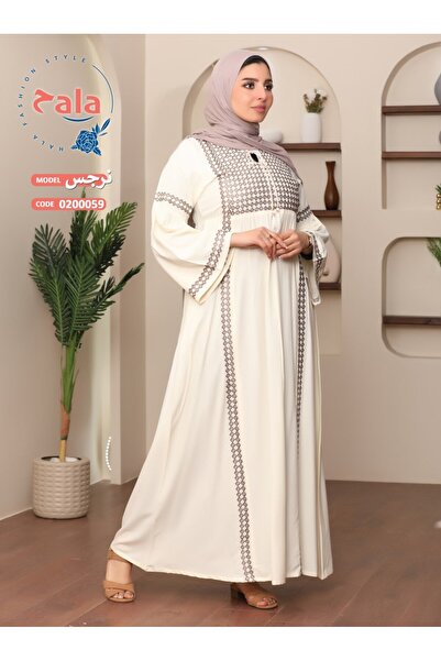 Hala A cotton jalabiya with wire embroidery along the length of the abaya and from the top of the back, suitable for all tastes.