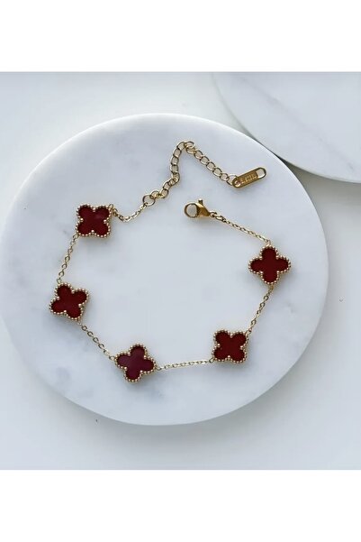 JEWELRY سوار فولاذي ذهبي-أحمر داكن