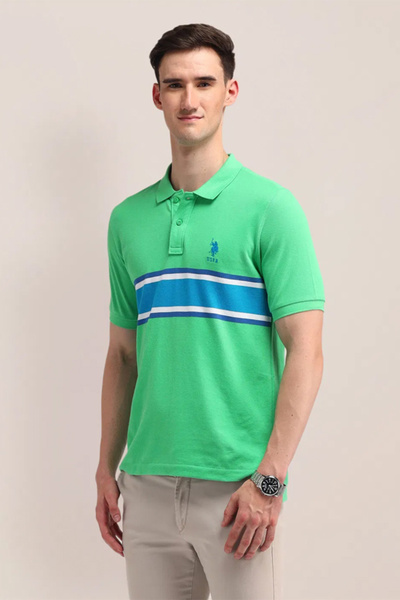 U.S. Polo Assn. Men's Green Horizontal Striped Cotton Polo Shirt