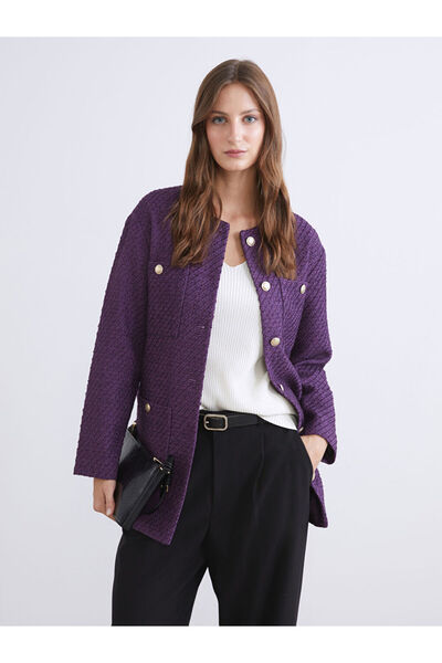 LC Waikiki Lcw Modest Purple Crew Neck Women's Tweed Jacket