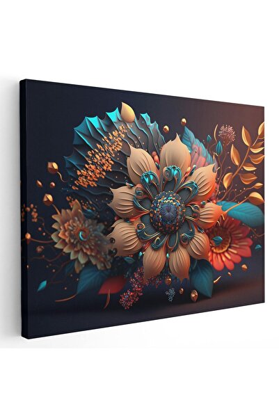 Tablou Canvas Tablou 3D flori frunze crem albastru galben, cod 1659