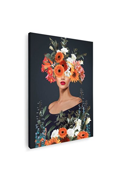 Tablou Canvas Tablou colaj portret femeie cu flori variate, multicolor, cod 1344