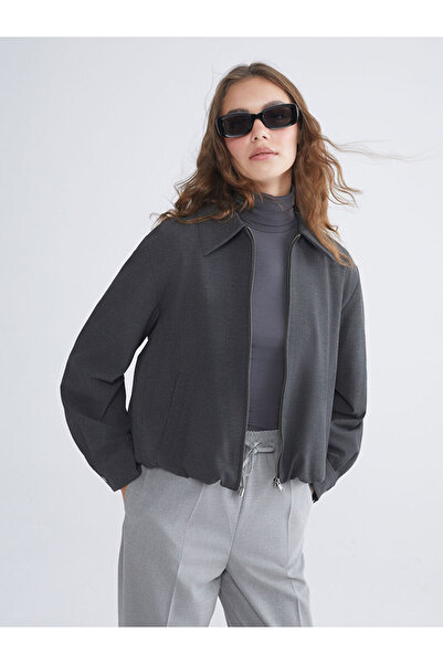 LC Waikiki Lcw Modest Anthracite Shirt Collar Women's Jacket