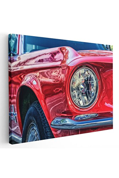 Tablou Canvas masina Ford clasica detaliu far, rosu, albastru, cod 1103