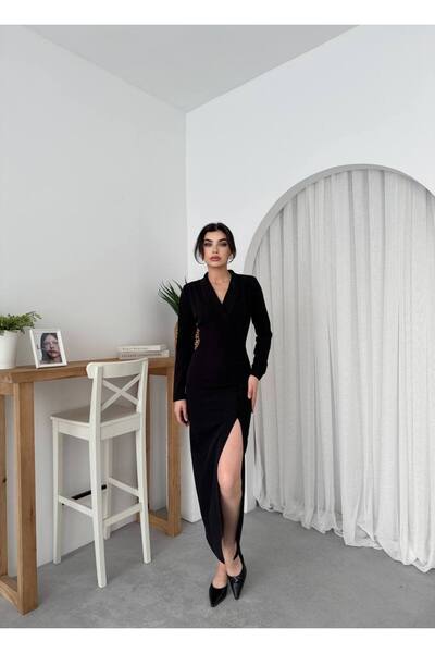 EtikaOnline Aldina Düğme Detay Atlas Uzun Elbise