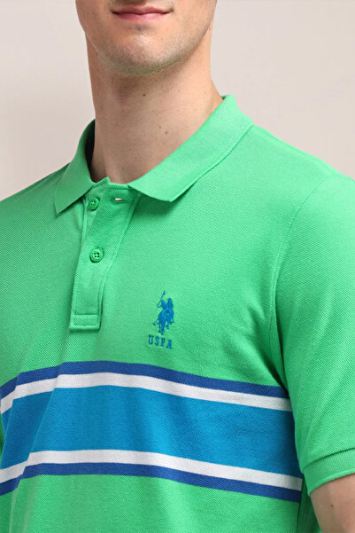 U.S. Polo Assn. Men's Green Horizontal Striped Cotton Polo Shirt