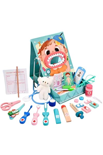 OEM Jucarie interactiva pentru copii, Trusă pentru stomatolog, 30 de piese din lemn și plastic, 3+