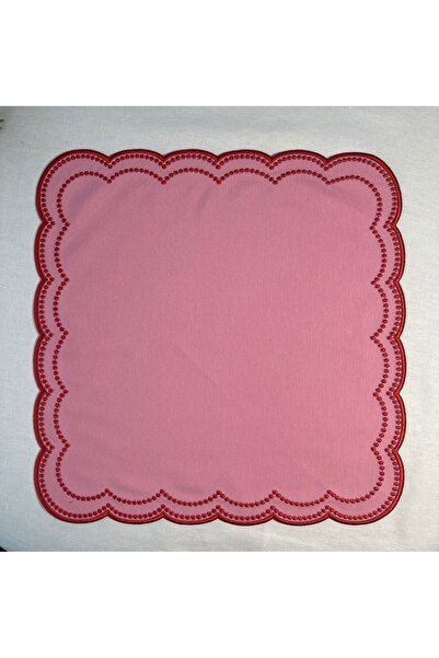 Table Alp Nakışlı Amerikan Servis & Peçete Seti – Pembe/Kırmızı – 8 Amerikan Servis + 8 Peçete