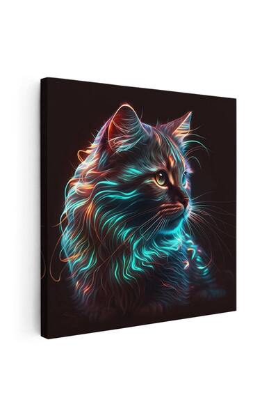 Tablou Canvas Tablou pisica albastru, negru, galben, cod 1640