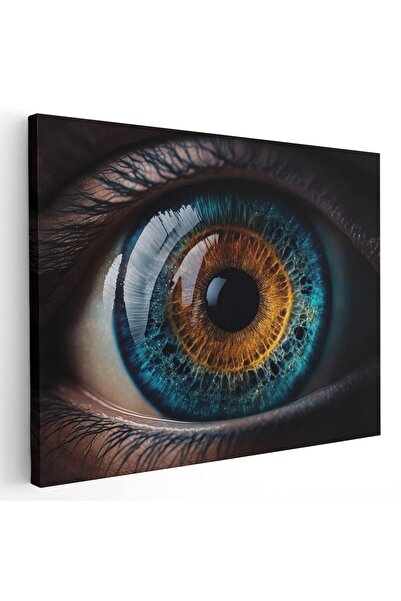 Tablou Canvas univers reflectat in ochi uman, galben, albastru, cod 1140