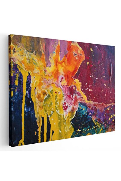 Tablou Canvas abstract pictura ulei galben, rosu, albastru, cod 1117