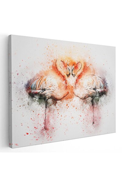 Tablou Canvas pereche de flamingo acuarela alb, roz, portocaliu, cod 1131