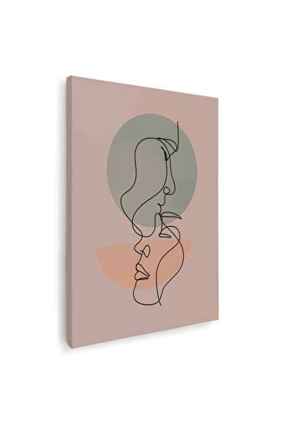 Tablou Canvas Boho minimalist cuplu sarut crem verde portocaliu, cod 1061