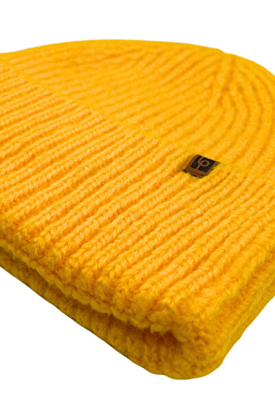 Sofist İstanbul Yellow Unisex Beanie LP Koleksiyonu Sarı Yumuşak Yünlü Katlamalı Fitilli Örgü Bere